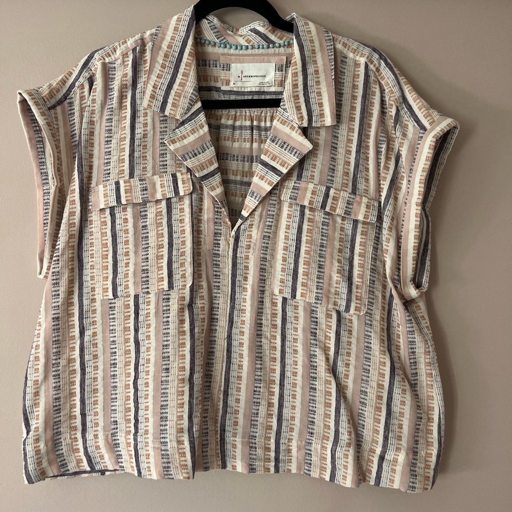 Anthropologie pink striped button down